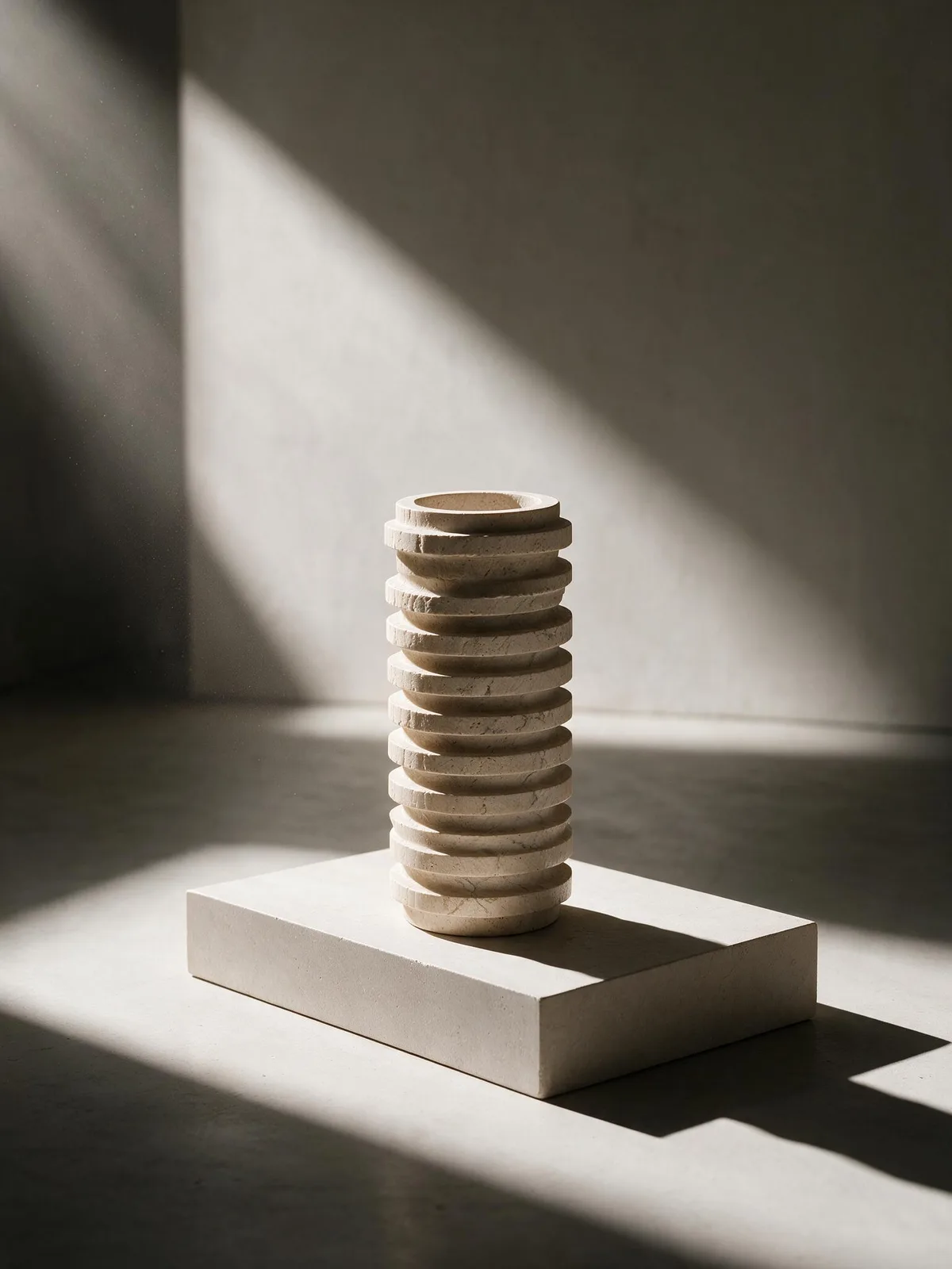 Ribbed travertine vase.
